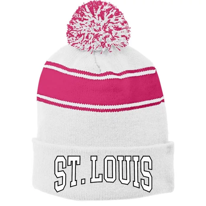 St. Louis Text Stripe Pom Pom Beanie