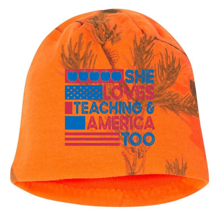 She Loves Teaching And America Too Teachers 4th Of July Kati - Camo Knit Beanie