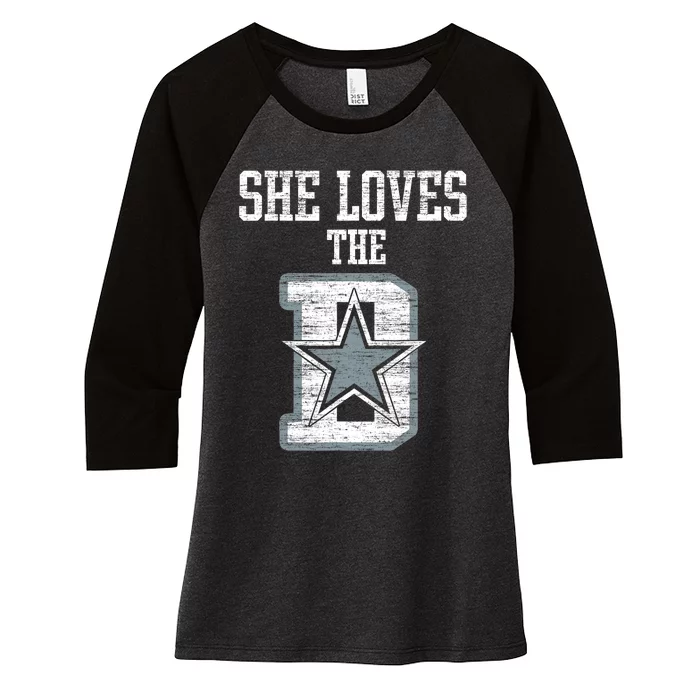 She Loves The D Dallas Gift Women's Tri-Blend 3/4-Sleeve Raglan Shirt