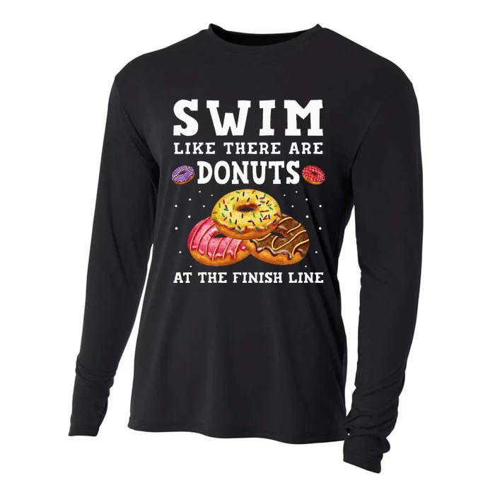 Swim Like There Are Donuts At The Finish Line Funny Swimmer Cooling Performance Long Sleeve Crew