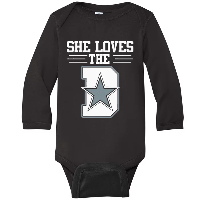 She Loves The D Dallas Baby Long Sleeve Bodysuit