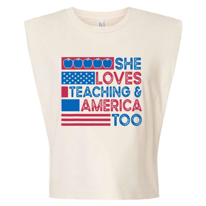 She Loves Teaching And America Too Teachers Garment-Dyed Women's Muscle Tee