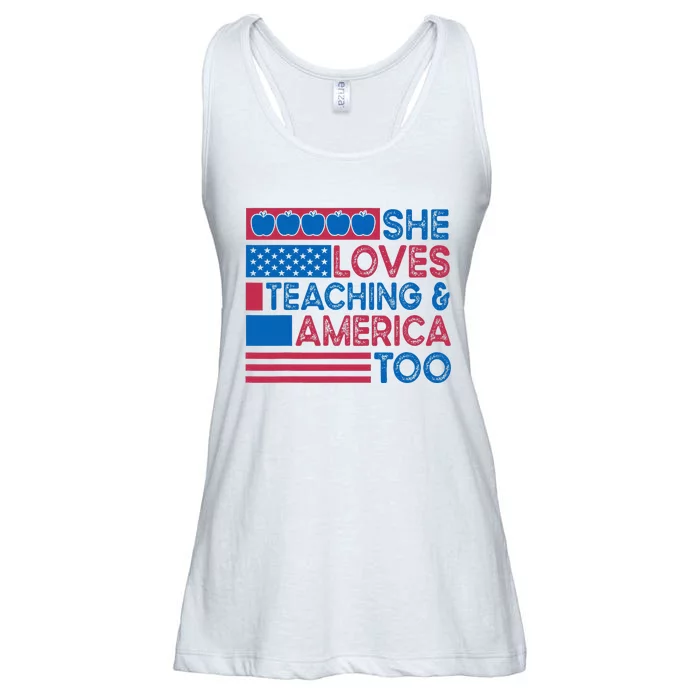 She Loves Teaching And America Too Teachers Ladies Essential Flowy Tank