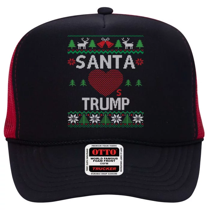 Santa Loves Trump Funny Ugly Christmas Donald Trump Gift High Crown Mesh Trucker Hat