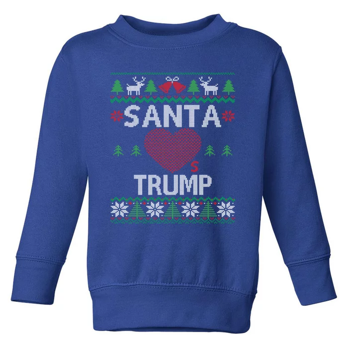 Santa Loves Trump Funny Ugly Christmas Donald Trump Gift Toddler Sweatshirt