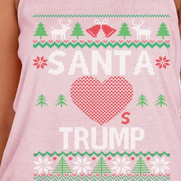 Santa Loves Trump Funny Ugly Christmas Donald Trump Gift Women's Knotted Racerback Tank