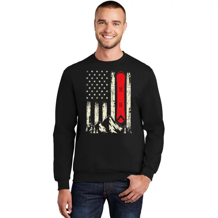 Snowboarding Lover Usa Flag Snowboarder Wintersports Lover Tall Sweatshirt