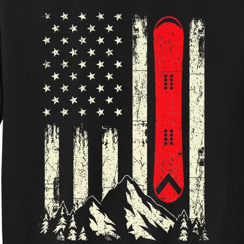 Snowboarding Lover Usa Flag Snowboarder Wintersports Lover Tall Sweatshirt