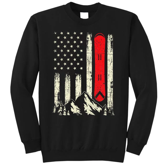 Snowboarding Lover Usa Flag Snowboarder Wintersports Lover Tall Sweatshirt