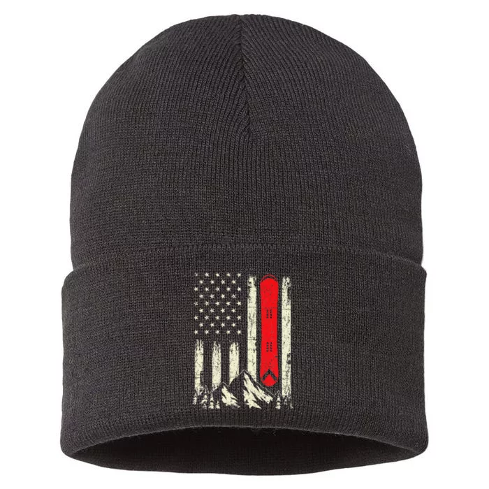 Snowboarding Lover Usa Flag Snowboarder Wintersports Lover Sustainable Knit Beanie