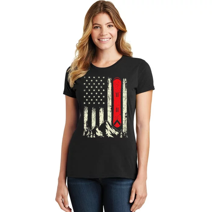 Snowboarding Lover Usa Flag Snowboarder Wintersports Lover Women's T-Shirt