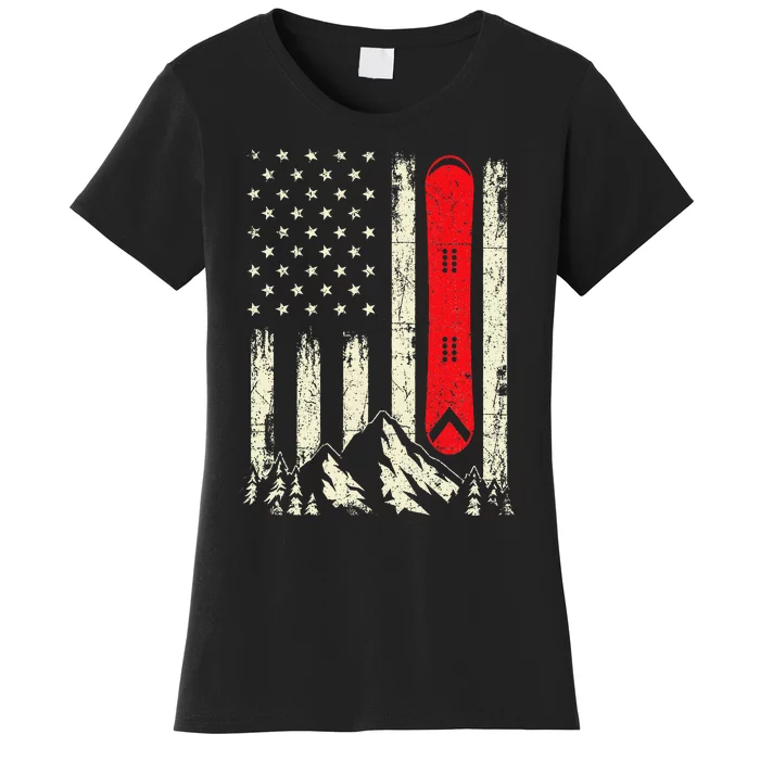 Snowboarding Lover Usa Flag Snowboarder Wintersports Lover Women's T-Shirt