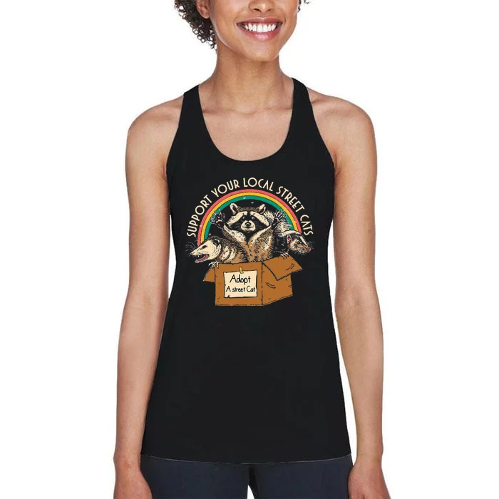 Support Local Vintage Box Raccoon Opossum Skunk Women's Racerback Tank