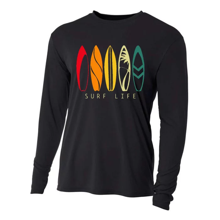 Surf Life Vintage Surfing Retro Surf Board Surfer Cooling Performance Long Sleeve Crew