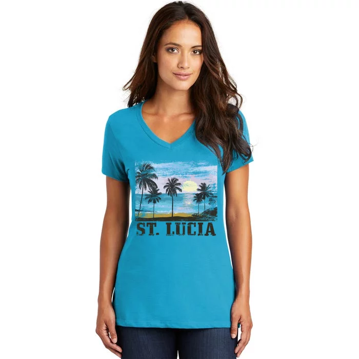 Saint Lucia Vintage Surfer Caribbean St Lucia Souvenir Gift Women's V-Neck T-Shirt