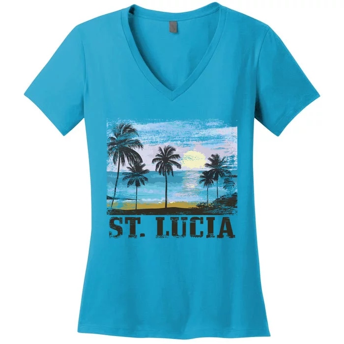 Saint Lucia Vintage Surfer Caribbean St Lucia Souvenir Gift Women's V-Neck T-Shirt