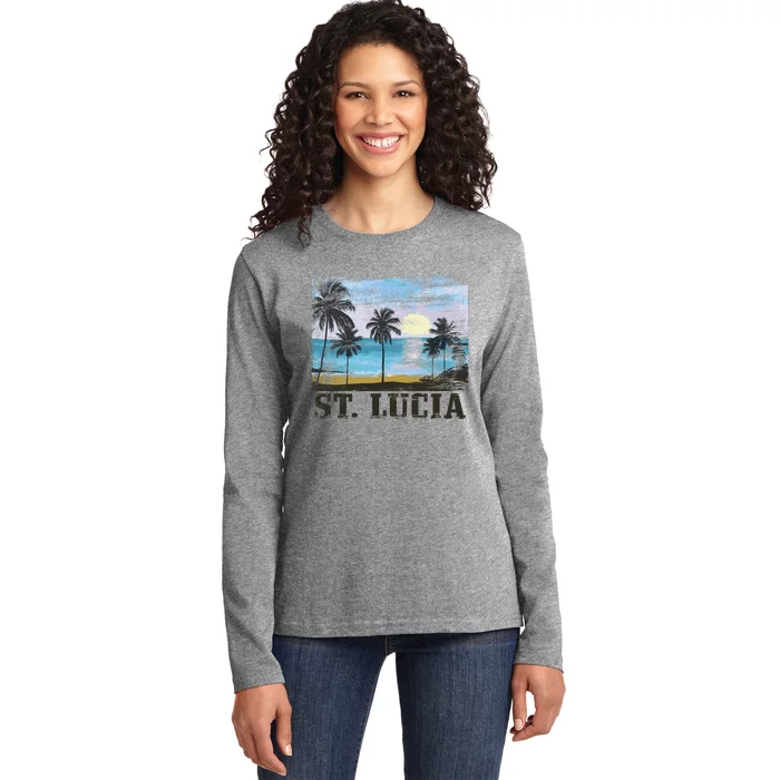 Saint Lucia Vintage Surfer Caribbean St Lucia Souvenir Gift Ladies Long Sleeve Shirt