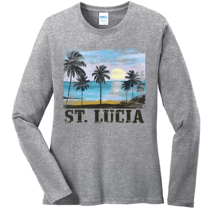 Saint Lucia Vintage Surfer Caribbean St Lucia Souvenir Gift Ladies Long Sleeve Shirt