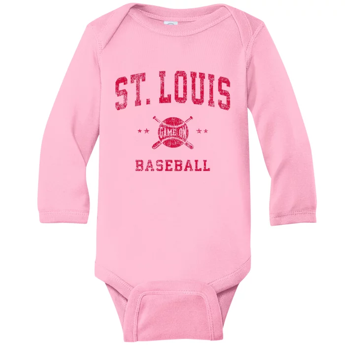 St Louis Vintage Baseball Throwback Baby Long Sleeve Bodysuit