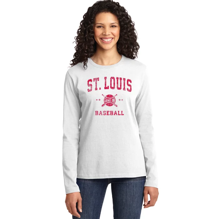 St Louis Vintage Baseball Throwback Ladies Long Sleeve Shirt