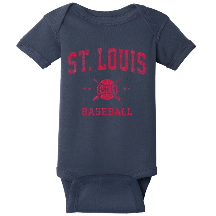 St Louis Vintage Baseball Throwback Retro Design Baby Bodysuit