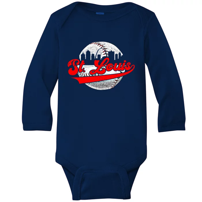 St Louis Vintage Baseball Lover Retro Game Day Dad Mom Gift Baby Long Sleeve Bodysuit