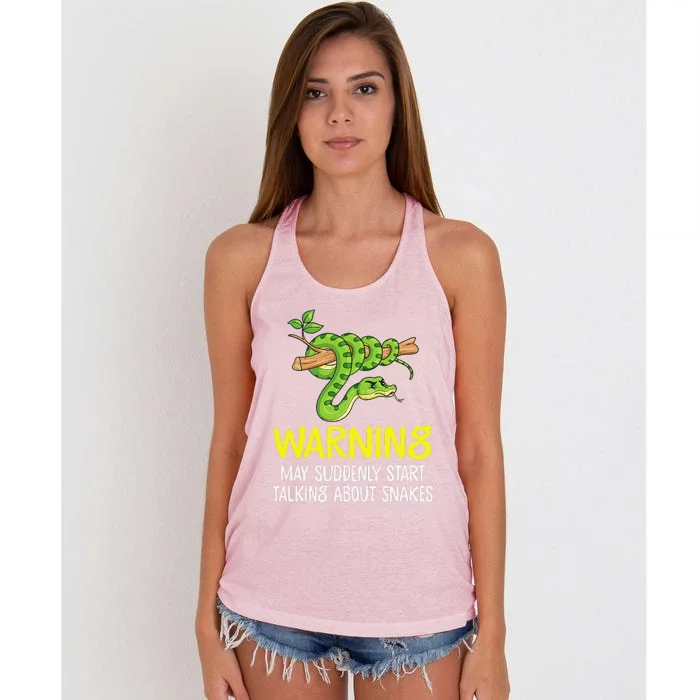 Snake Lover Warning May Suddenly Start Talking About Snakes Women's Knotted Racerback Tank