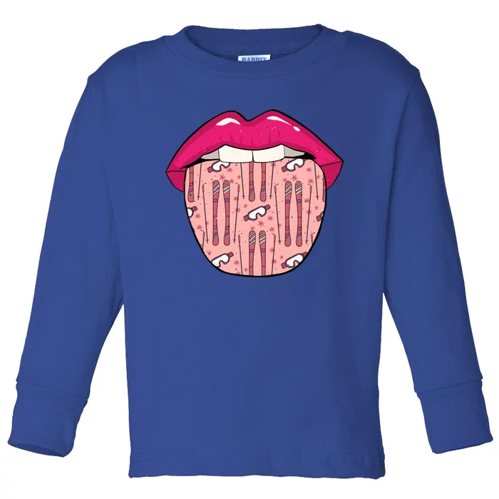 Skier Lips Winter Sports Gift Ski Skiing Cool Gift Toddler Long Sleeve Shirt