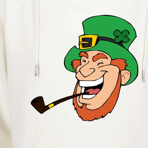 Smiling Leprechaun With Pipe Saint Patrick’S Day Womens Funnel Neck Pullover Hood