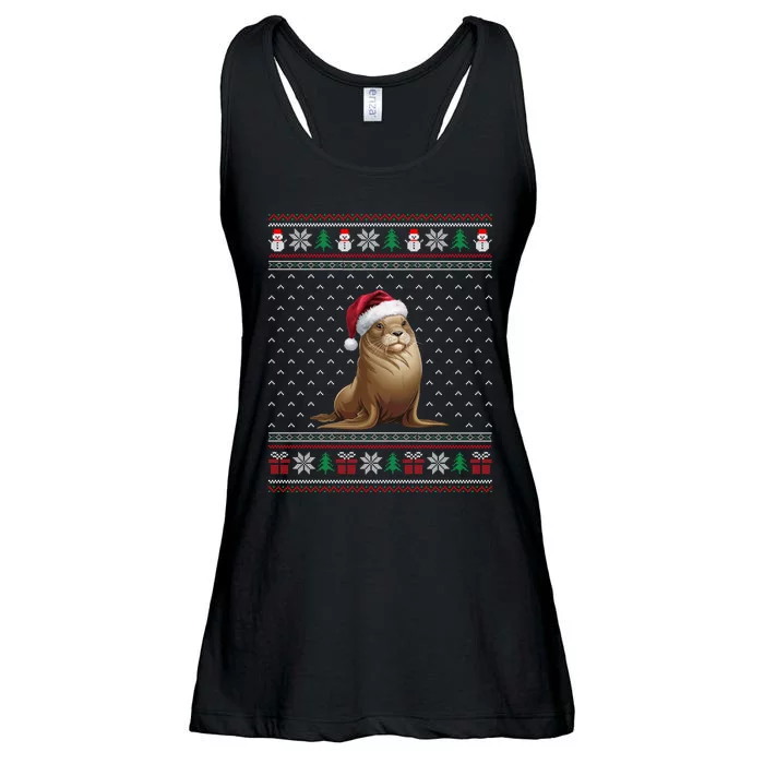 Sea Lion Wearing Santa Hat Ugly Xmas Sea Lion Lovers Ladies Essential Flowy Tank