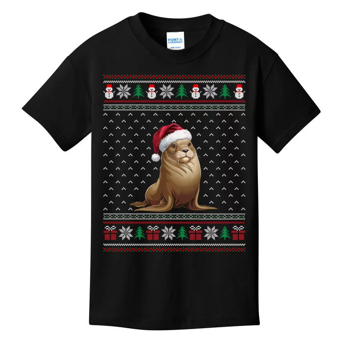 Sea Lion Wearing Santa Hat Ugly Xmas Sea Lion Lovers Kids T-Shirt