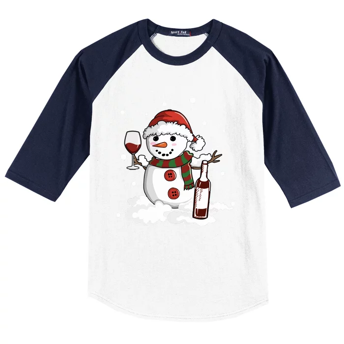 Snowman Love Wine Drink Lady Cool Snow Christmas Baseball Sleeve Shirt