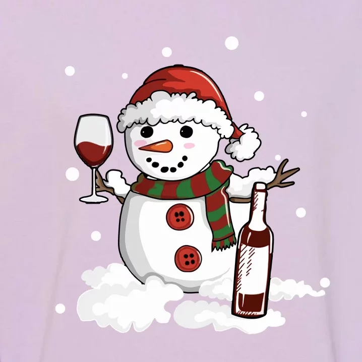 Snowman Love Wine Drink Lady Cool Snow Christmas Garment-Dyed Sweatshirt