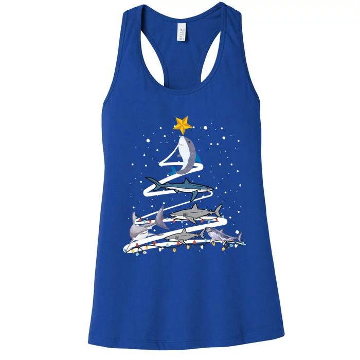 Shark Lover Xmas Tree Lights Santa Shark Christmas Gift Women's Racerback Tank