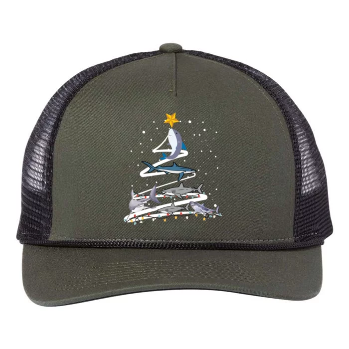 Shark Lover Xmas Tree Lights Santa Shark Christmas Gift Retro Rope Trucker Hat Cap