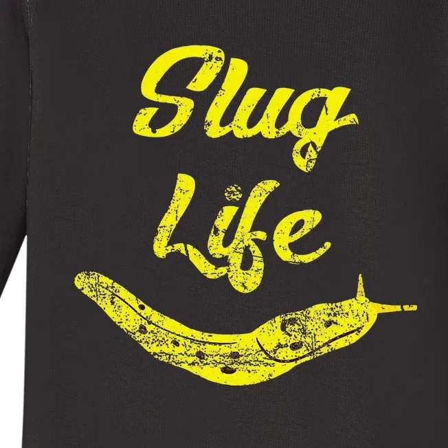 Slug Life Yellow Banana Slug Distressed Baby Long Sleeve Bodysuit