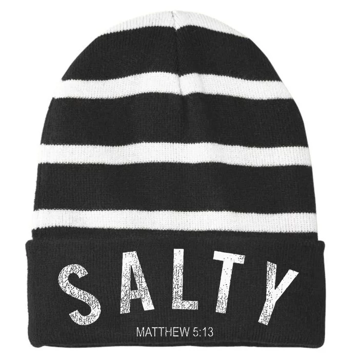 Salty Matthew 513 Distressed Graphic Striped Beanie with Solid Band