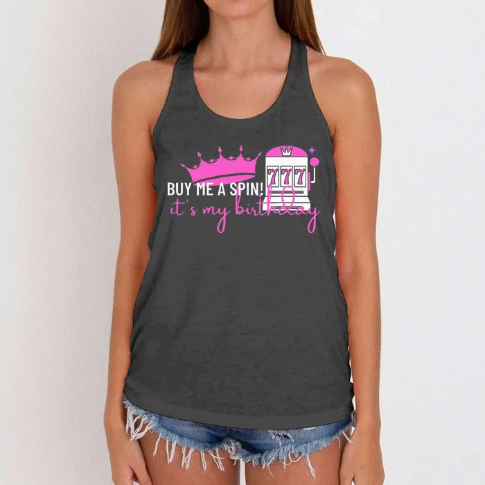 Slot Machine 777 Lucky Birthday Gambling Casino Women's Knotted Racerback Tank