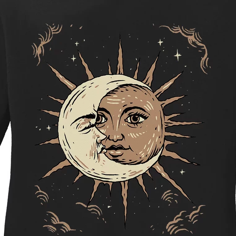 Sun Moon and Star Tarot Card Witchy Astronomy Astrology Ladies Long Sleeve Shirt