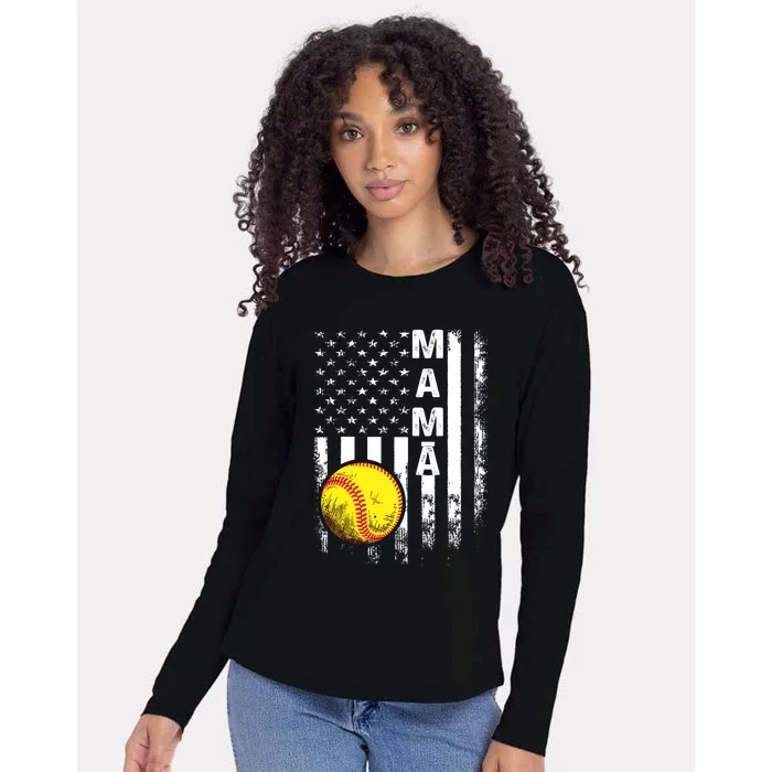 Softball Mama American Flag Vintage Christmas Xmas Cool Gift Womens Cotton Relaxed Long Sleeve T-Shirt