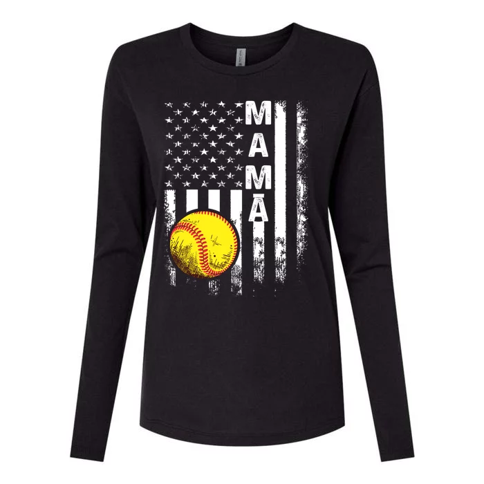 Softball Mama American Flag Vintage Christmas Xmas Cool Gift Womens Cotton Relaxed Long Sleeve T-Shirt