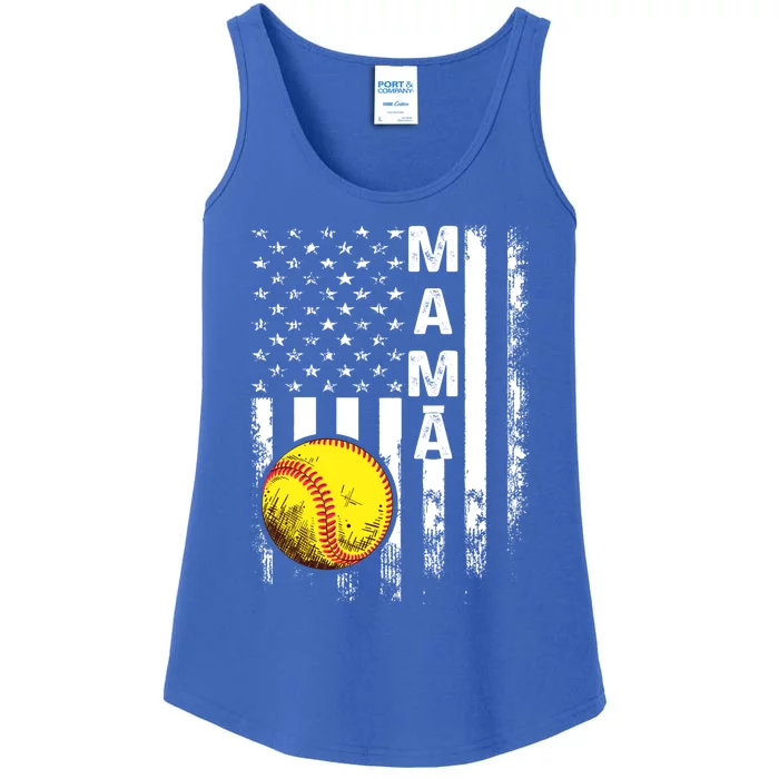 Softball Mama American Flag Vintage Christmas Xmas Cool Gift Ladies Essential Tank