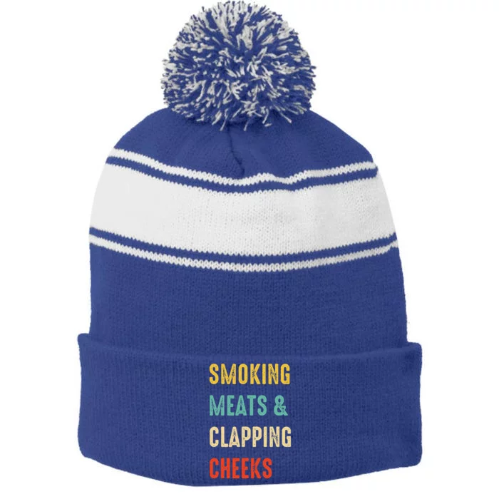 Smoking Meats And Clapping Cheeks Funny BBQ Meat Smoking Stripe Pom Pom Beanie