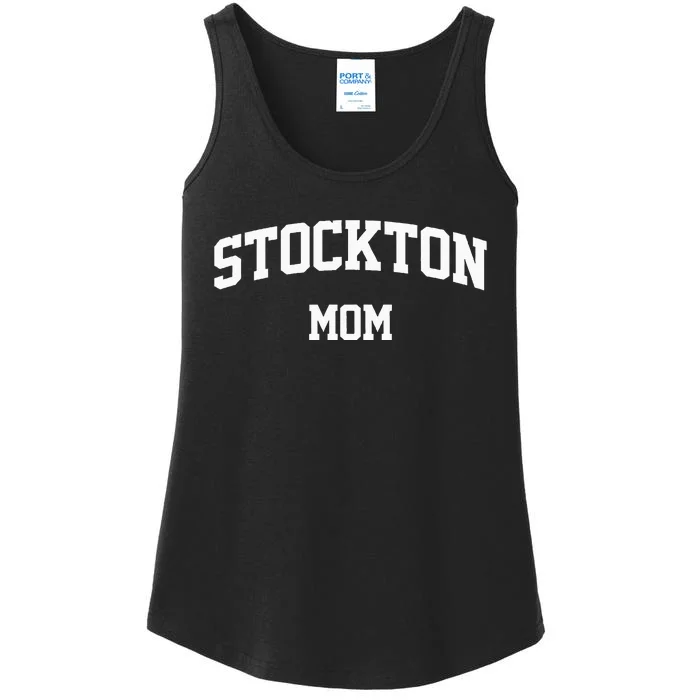 Stockton Mom Arch College University Font Ladies Essential Tank