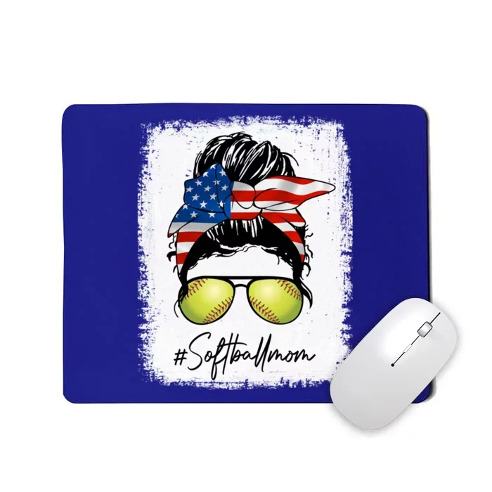 Softball Mom American Flag Messy Bun Softball Mom Gift Mousepad