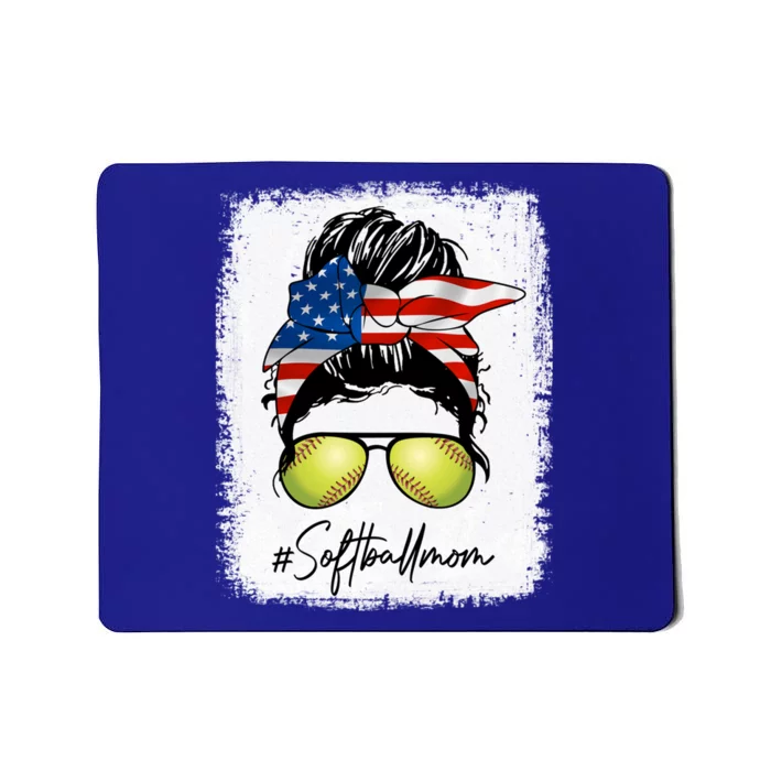 Softball Mom American Flag Messy Bun Softball Mom Gift Mousepad