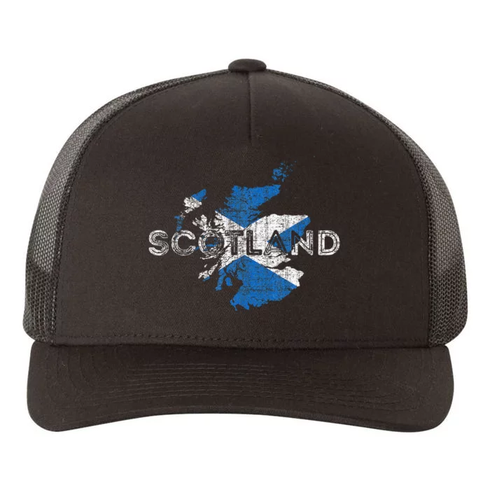 Scottish Map And Flag Souvenir Distressed Scotland Yupoong Adult 5-Panel Trucker Hat