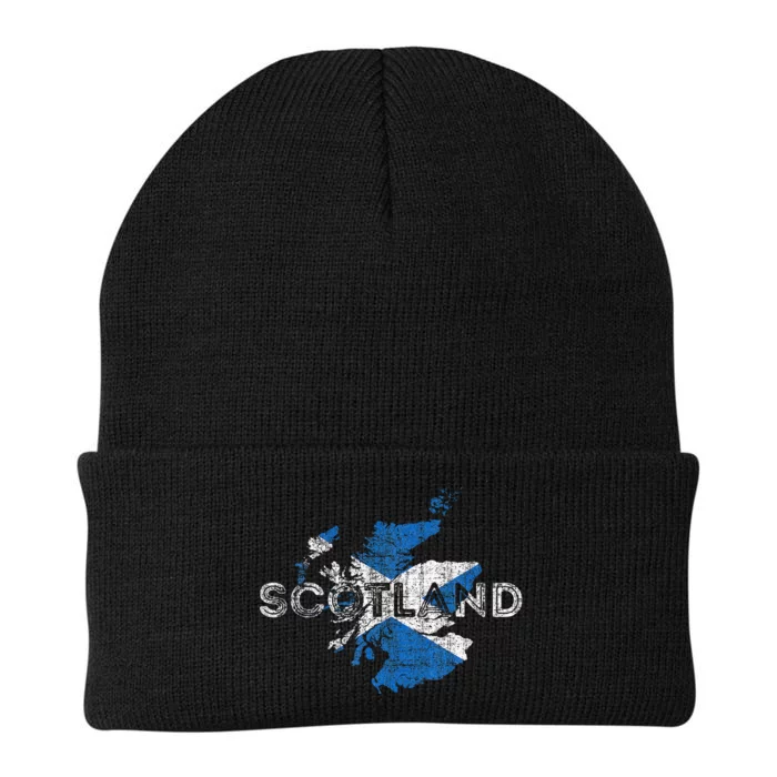 Scottish Map And Flag Souvenir Distressed Scotland Knit Cap Winter Beanie