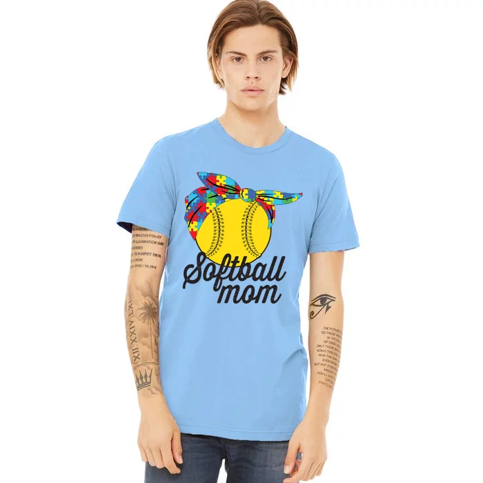 Softball Mom Autism Awareness Meaningful Gift Softball Autism Messy Bun Meaningf Premium T-Shirt