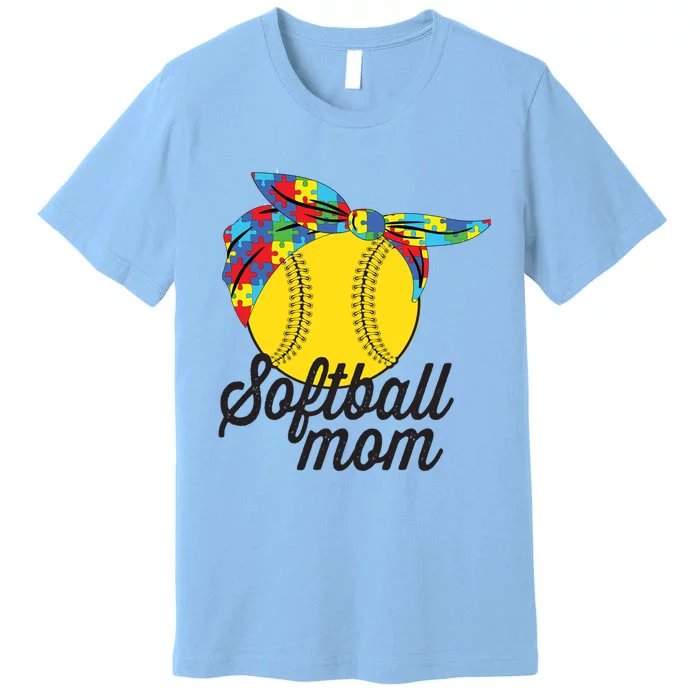 Softball Mom Autism Awareness Meaningful Gift Softball Autism Messy Bun Meaningf Premium T-Shirt